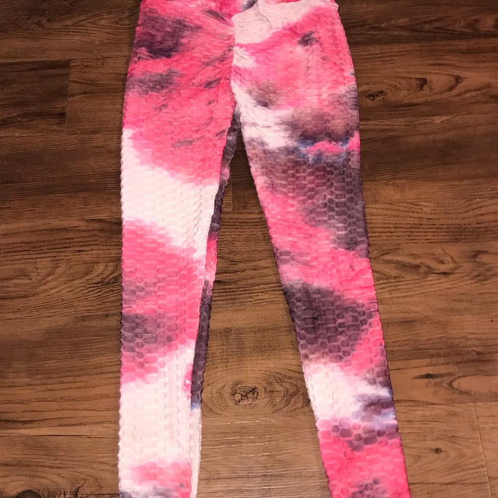 Leggings soft Tie-Dye Textured Leggings Pink & Black size Large tye dye spandex - Picture 5 of 10